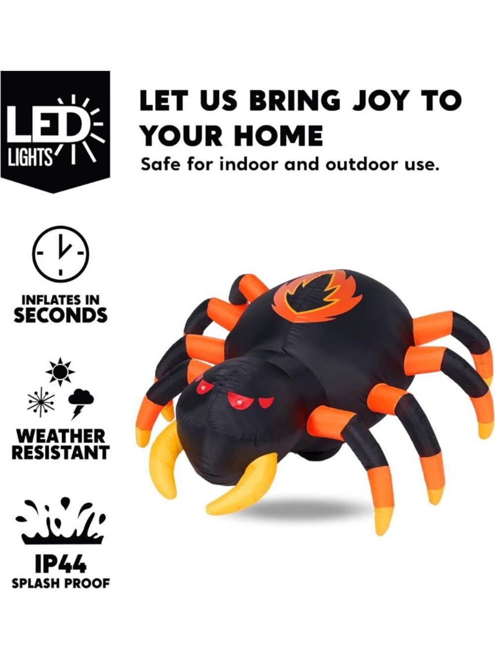 4FT Halloween Inflatable Spider with Remote Control, 360° Rotation & LEDs for - Picture 4 of 8